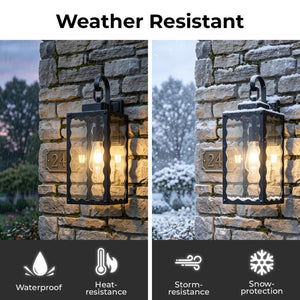 English Elm Large Matte Black Outdoor Wall Sconce with Clear Glass Waterproof Porch Lantern Wavy W2312P545476