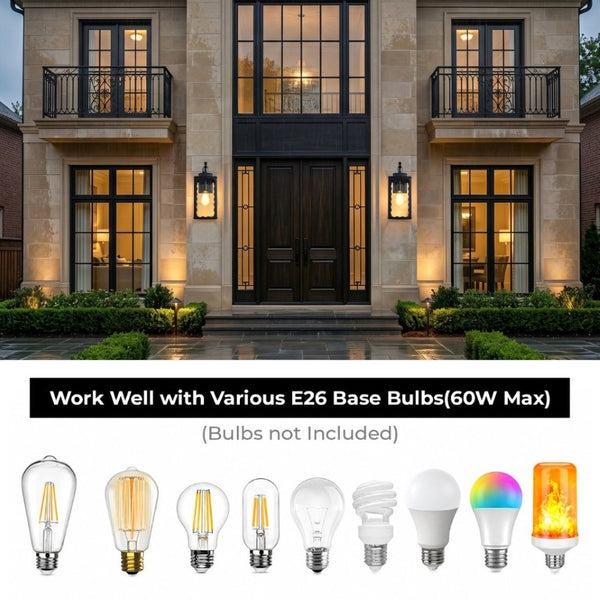 English Elm Large Matte Black Outdoor Wall Sconce with Clear Glass Waterproof Porch Lantern Wavy W2312P545476
