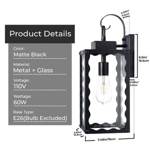 English Elm Large Matte Black Outdoor Wall Sconce with Clear Glass Waterproof Porch Lantern Wavy W2312P545476