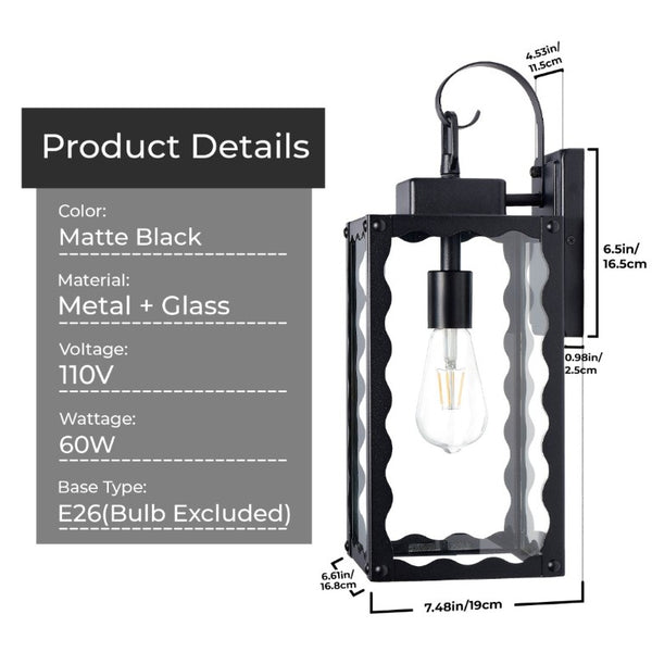 English Elm Large Matte Black Outdoor Wall Sconce with Clear Glass Waterproof Porch Lantern Wavy W2312P545476