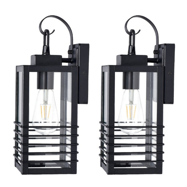 English Elm 14.6 Inch Matte Black Exterior Sconce Tempered Glass Lantern for Porch and Garage W2312P545477