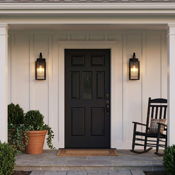 English Elm 14.6 Inch Matte Black Exterior Sconce Tempered Glass Lantern for Porch and Garage W2312P545477