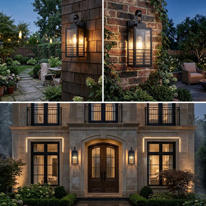 English Elm 14.6 Inch Matte Black Exterior Sconce Tempered Glass Lantern for Porch and Garage W2312P545477