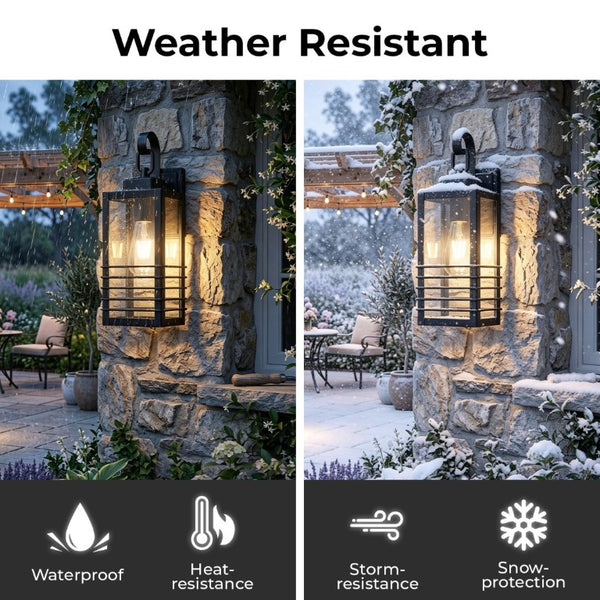 English Elm 14.6 Inch Matte Black Exterior Sconce Tempered Glass Lantern for Porch and Garage W2312P545477