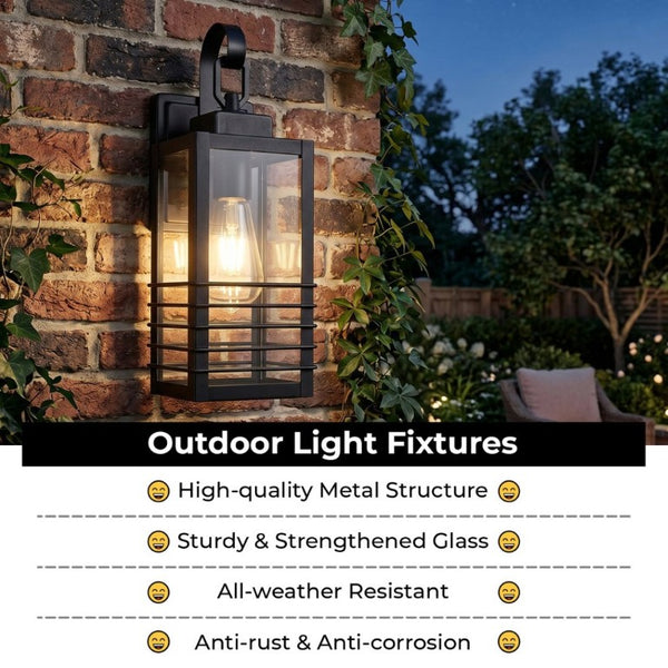 English Elm 14.6 Inch Matte Black Exterior Sconce Tempered Glass Lantern for Porch and Garage W2312P545477