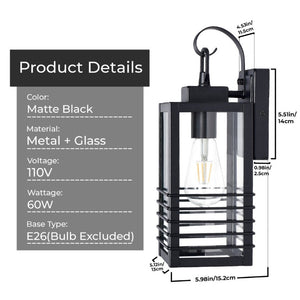 English Elm 14.6 Inch Matte Black Exterior Sconce Tempered Glass Lantern for Porch and Garage W2312P545477