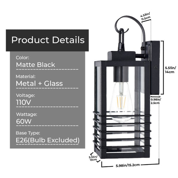 English Elm 14.6 Inch Matte Black Exterior Sconce Tempered Glass Lantern for Porch and Garage W2312P545477