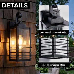 English Elm 14.6 Inch Matte Black Exterior Sconce Tempered Glass Lantern for Porch and Garage W2312P545477