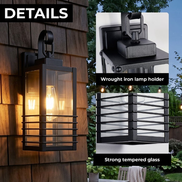 English Elm 14.6 Inch Matte Black Exterior Sconce Tempered Glass Lantern for Porch and Garage W2312P545477