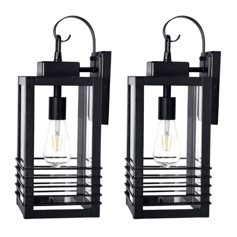 English Elm 18 Inch Matte Black Outdoor Lantern Sconce Waterproof Tempered Glass Porch Wall Light W2312P545478