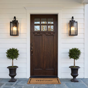 English Elm 18 Inch Matte Black Outdoor Lantern Sconce Waterproof Tempered Glass Porch Wall Light W2312P545478