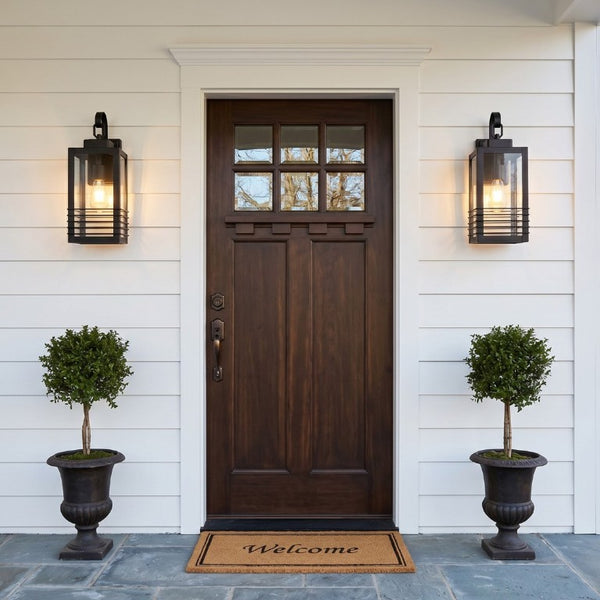 English Elm 18 Inch Matte Black Outdoor Lantern Sconce Waterproof Tempered Glass Porch Wall Light W2312P545478