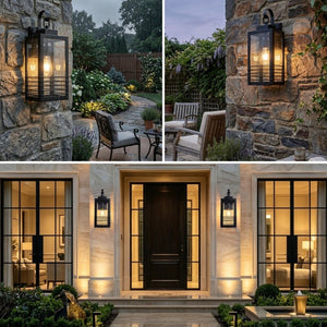 English Elm 18 Inch Matte Black Outdoor Lantern Sconce Waterproof Tempered Glass Porch Wall Light W2312P545478