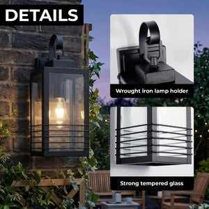English Elm 18 Inch Matte Black Outdoor Lantern Sconce Waterproof Tempered Glass Porch Wall Light W2312P545478