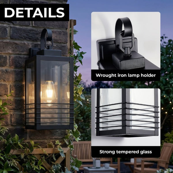 English Elm 18 Inch Matte Black Outdoor Lantern Sconce Waterproof Tempered Glass Porch Wall Light W2312P545478