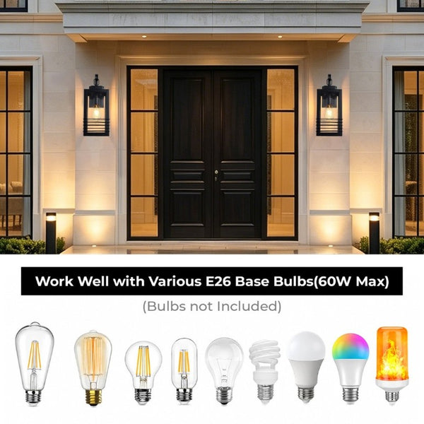 English Elm 18 Inch Matte Black Outdoor Lantern Sconce Waterproof Tempered Glass Porch Wall Light W2312P545478