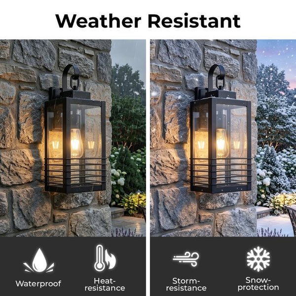 English Elm 18 Inch Matte Black Outdoor Lantern Sconce Waterproof Tempered Glass Porch Wall Light W2312P545478