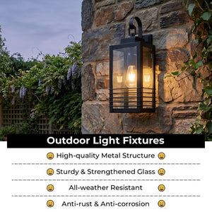 English Elm 18 Inch Matte Black Outdoor Lantern Sconce Waterproof Tempered Glass Porch Wall Light W2312P545478