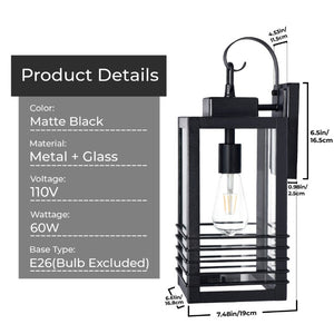 English Elm 18 Inch Matte Black Outdoor Lantern Sconce Waterproof Tempered Glass Porch Wall Light W2312P545478