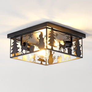 English Elm Rustic Lodge Flush Mount Ceiling Fixture with Wildlife Cutouts for Cabin Entryways Square W2312P545481