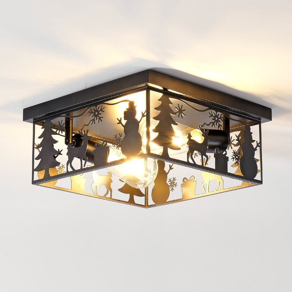 English Elm Rustic Lodge Flush Mount Ceiling Fixture with Wildlife Cutouts for Cabin Entryways Square W2312P545481