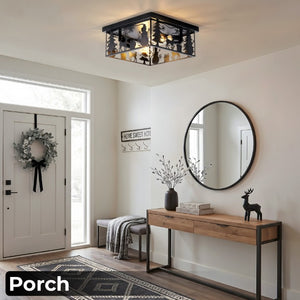 English Elm Rustic Lodge Flush Mount Ceiling Fixture with Wildlife Cutouts for Cabin Entryways Square W2312P545481