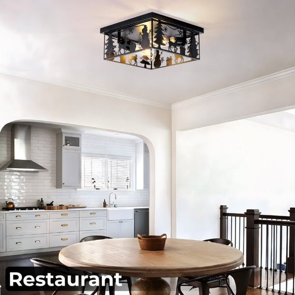 English Elm Rustic Lodge Flush Mount Ceiling Fixture with Wildlife Cutouts for Cabin Entryways Square W2312P545481