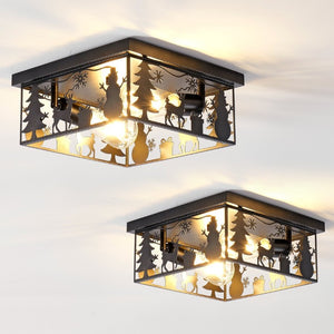 English Elm 2 Pack Lodge Style Metal Flush Mount Lights Deer Cutout Panels for Foyer or Bedroom Square W2312P545482