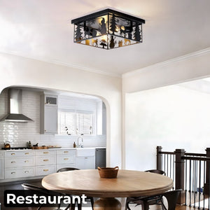 English Elm 2 Pack Lodge Style Metal Flush Mount Lights Deer Cutout Panels for Foyer or Bedroom Square W2312P545482