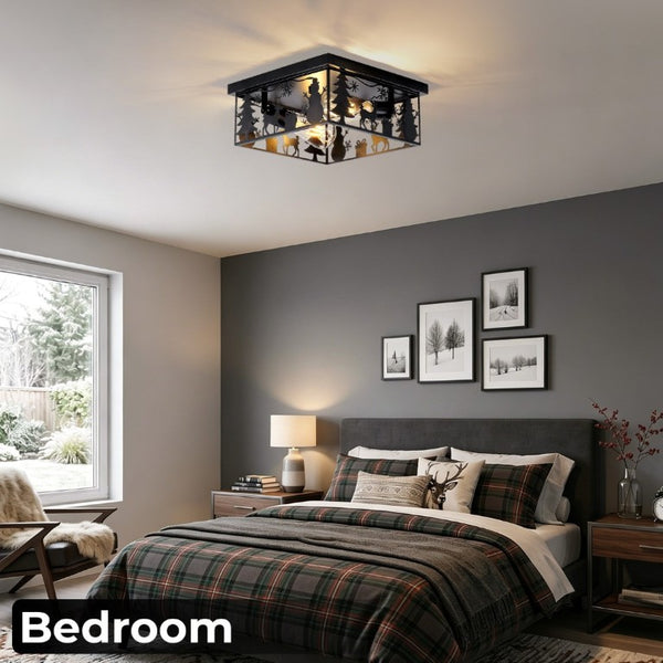 English Elm 2 Pack Lodge Style Metal Flush Mount Lights Deer Cutout Panels for Foyer or Bedroom Square W2312P545482