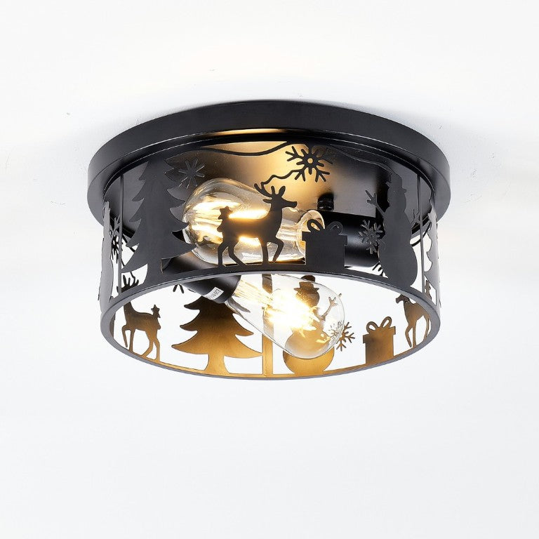 English Elm Rustic Lodge Flush Mount Ceiling Fixture with Wildlife Cutouts for Cabin Entryways Round W2312P545483