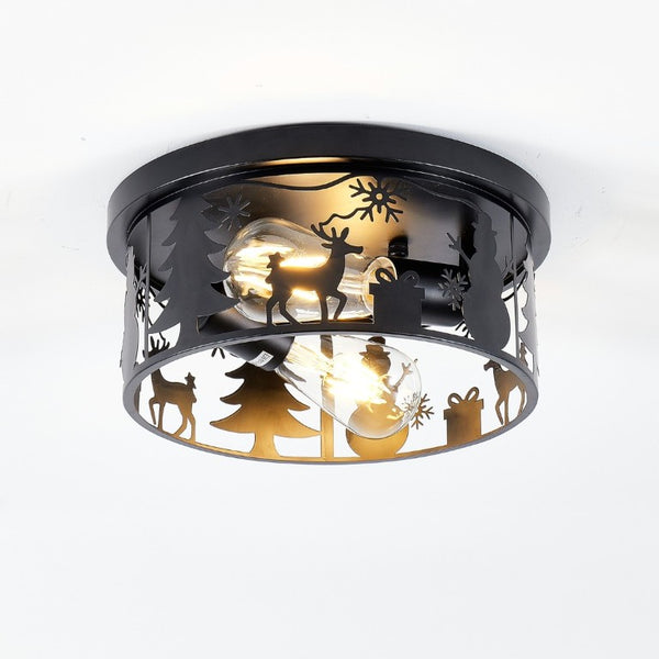 English Elm Rustic Lodge Flush Mount Ceiling Fixture with Wildlife Cutouts for Cabin Entryways Round W2312P545483