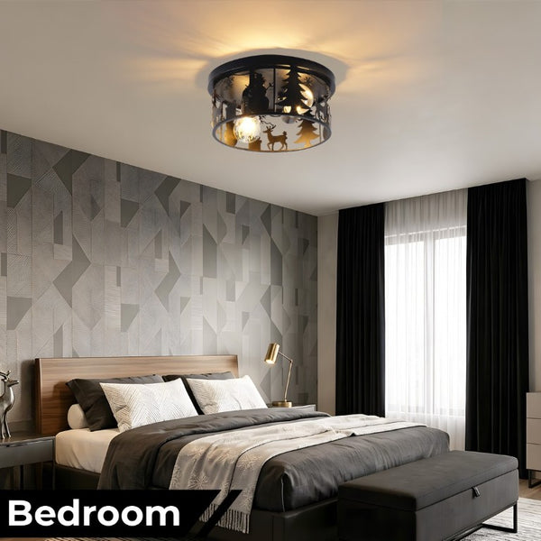 English Elm Rustic Lodge Flush Mount Ceiling Fixture with Wildlife Cutouts for Cabin Entryways Round W2312P545483