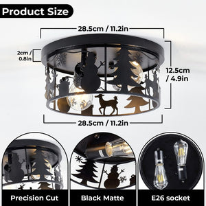 English Elm Rustic Lodge Flush Mount Ceiling Fixture with Wildlife Cutouts for Cabin Entryways Round W2312P545483