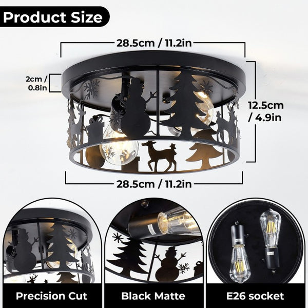 English Elm Rustic Lodge Flush Mount Ceiling Fixture with Wildlife Cutouts for Cabin Entryways Round W2312P545483