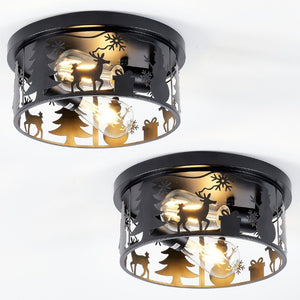 English Elm 2 Pack Lodge Style Metal Flush Mount Lights Deer Cutout Panels for Foyer or Bedroom Round W2312P545484