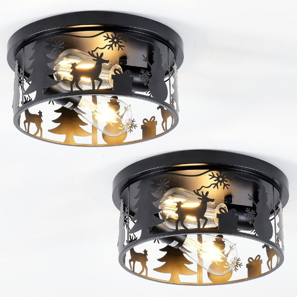 English Elm 2 Pack Lodge Style Metal Flush Mount Lights Deer Cutout Panels for Foyer or Bedroom Round W2312P545484