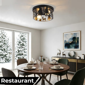 English Elm 2 Pack Lodge Style Metal Flush Mount Lights Deer Cutout Panels for Foyer or Bedroom Round W2312P545484