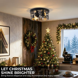 English Elm 2 Pack Lodge Style Metal Flush Mount Lights Deer Cutout Panels for Foyer or Bedroom Round W2312P545484