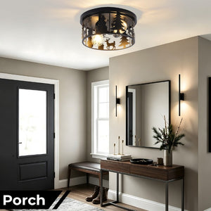 English Elm 2 Pack Lodge Style Metal Flush Mount Lights Deer Cutout Panels for Foyer or Bedroom Round W2312P545484