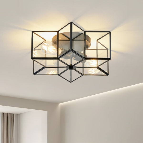 English Elm Vintage Moravian Star Flush Mount Farmhouse Ceiling Light with Clear Glass Shades Black W2312P545486