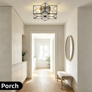 English Elm Vintage Moravian Star Flush Mount Farmhouse Ceiling Light with Clear Glass Shades Black W2312P545486