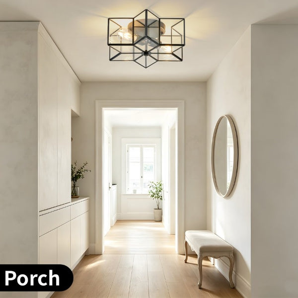 English Elm Vintage Moravian Star Flush Mount Farmhouse Ceiling Light with Clear Glass Shades Black W2312P545486