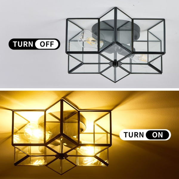 English Elm Vintage Moravian Star Flush Mount Farmhouse Ceiling Light with Clear Glass Shades Black W2312P545486