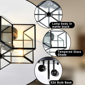 English Elm Vintage Moravian Star Flush Mount Farmhouse Ceiling Light with Clear Glass Shades Black W2312P545486