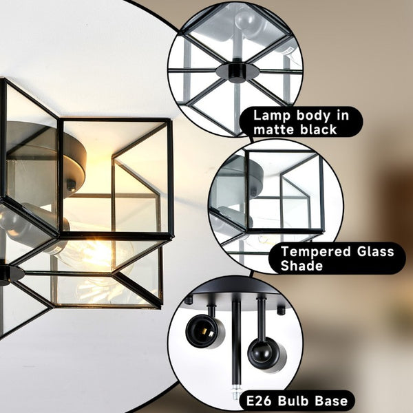 English Elm Vintage Moravian Star Flush Mount Farmhouse Ceiling Light with Clear Glass Shades Black W2312P545486