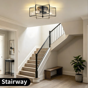 English Elm Vintage Moravian Star Flush Mount Farmhouse Ceiling Light with Clear Glass Shades Black W2312P545486