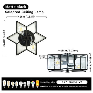 English Elm Vintage Moravian Star Flush Mount Farmhouse Ceiling Light with Clear Glass Shades Black W2312P545486