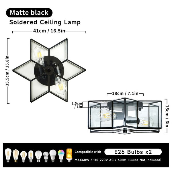 English Elm Vintage Moravian Star Flush Mount Farmhouse Ceiling Light with Clear Glass Shades Black W2312P545486