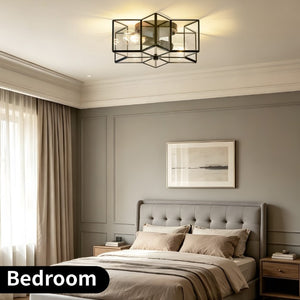 English Elm Vintage Moravian Star Flush Mount Farmhouse Ceiling Light with Clear Glass Shades Black W2312P545486